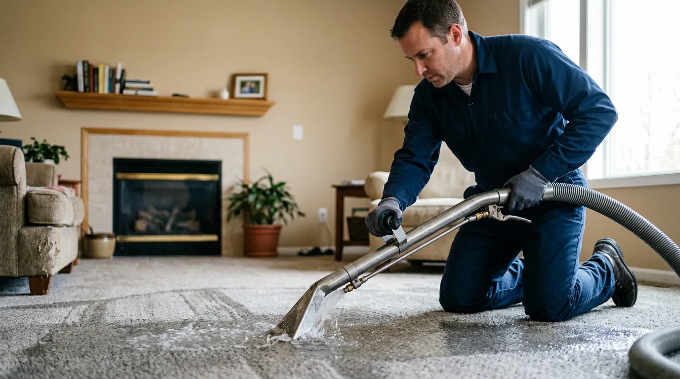 Water damage restoration technician working near Belle Plaine, IA